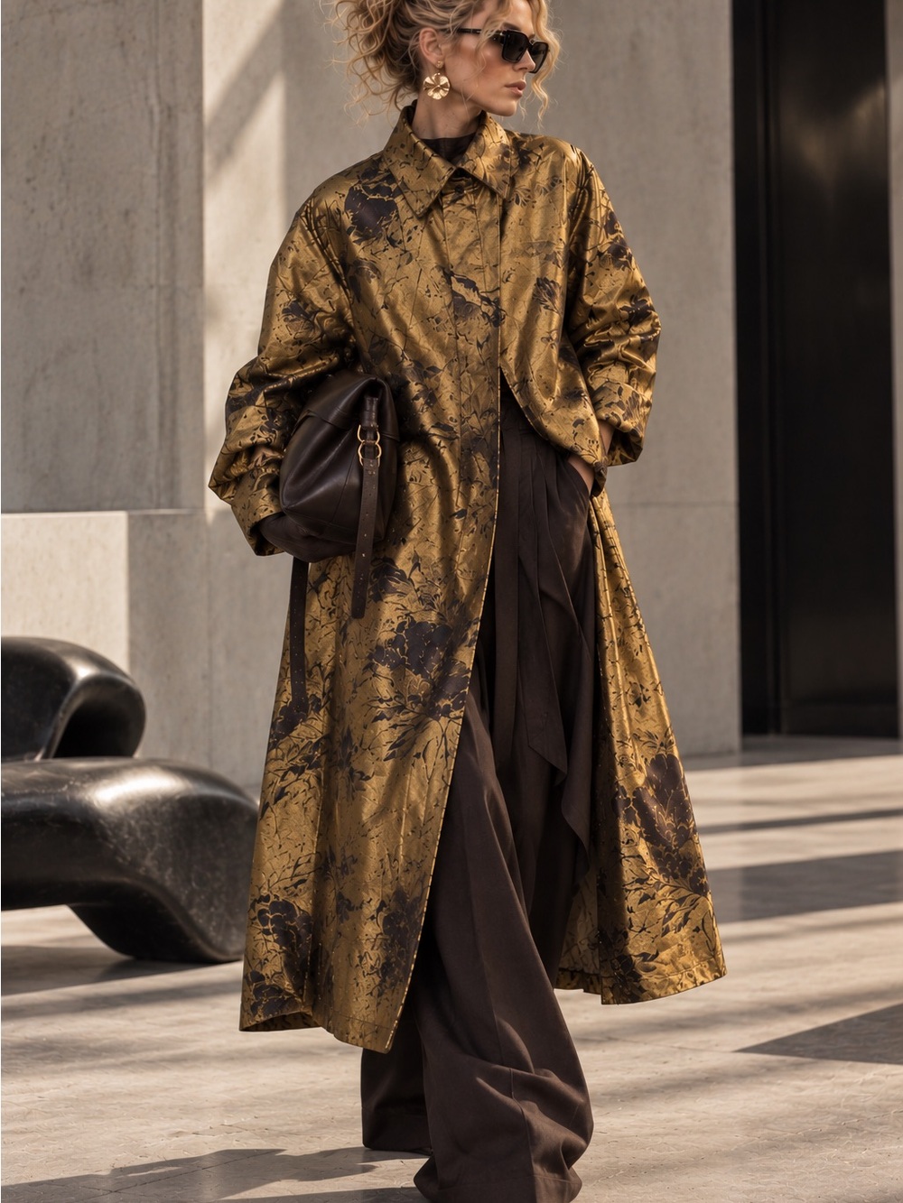 Marks: Remarks NYC Metallic Gold Floral Jacquard Oversized Long Coat